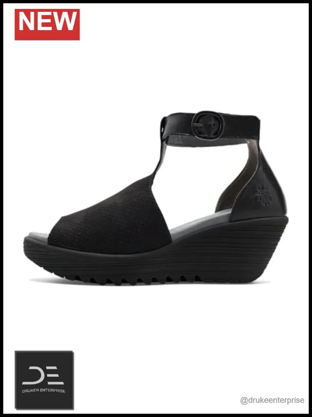 FLY London Sandals Suede Wedge Heels Adjustable Hook Loop Comfortable